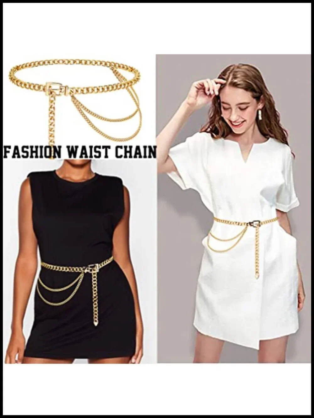 Gold Metal Waist Chain Multilayer Chunky Chain Belt for Dress